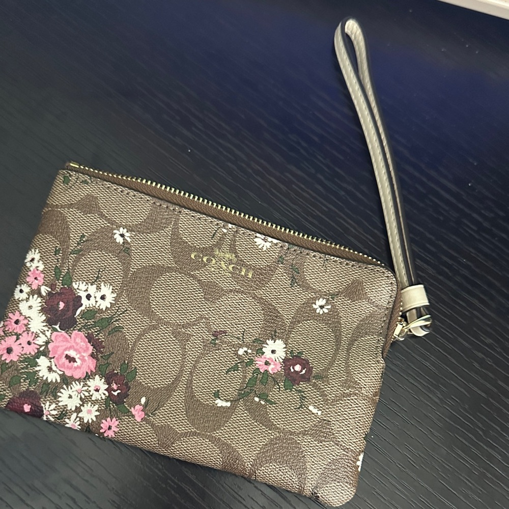 Coach Tan Floral Wristlet - Picture 2 of 8